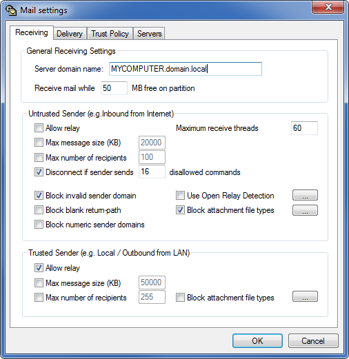 Email reception options