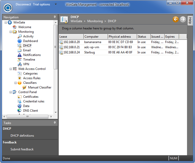 DHCP Panel